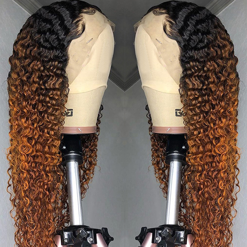 ディープウェーブレースフロントウィッグ、事前に摘み取られた接着剤なしのウィッグ、色の人間の髪の毛、茶色、バーガンディ、HD、安い、99j