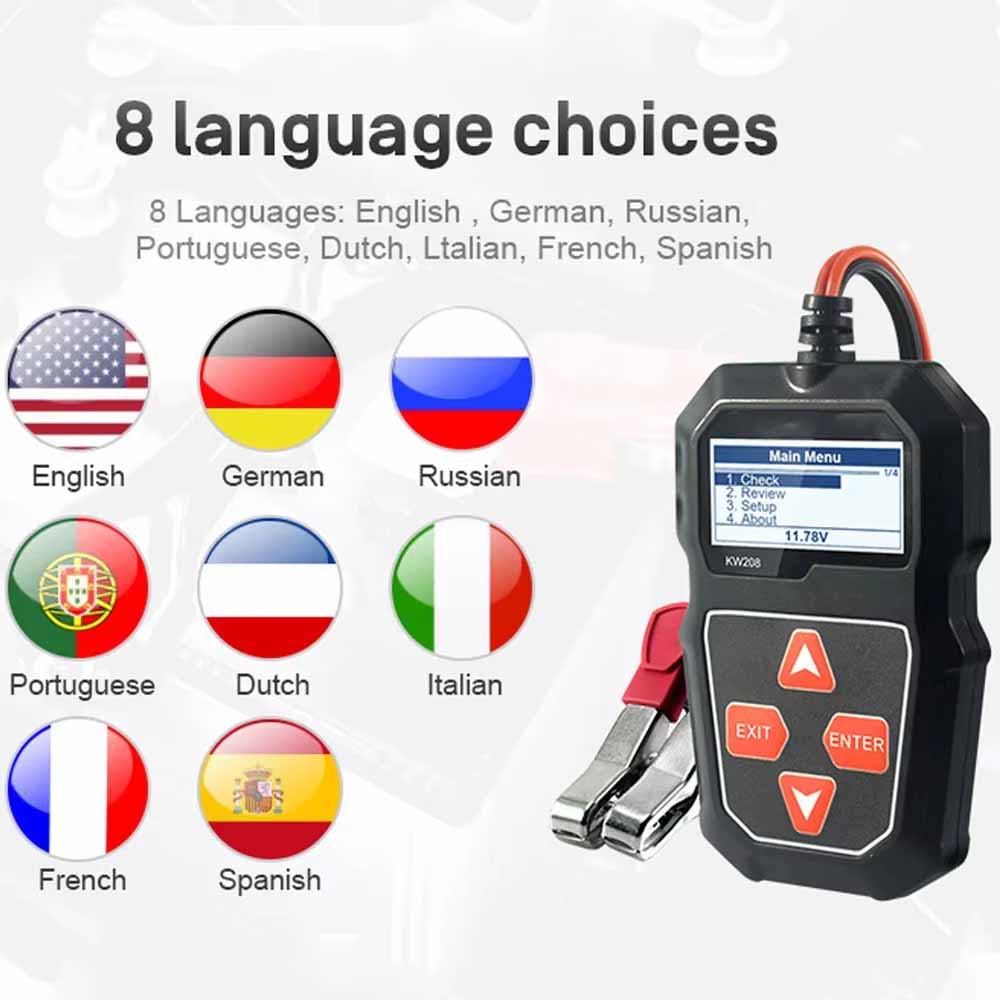 รถแบตเตอรี่เครื่องทดสอบ 100 ถึง 2000CCA Cranking ชาร์จเครื่องทดสอบวงจร KW208 ยานยนต์เครื่องวิเคราะห์แบตเตอรี่ 12 โวลต์แบตเตอรี่เครื่องมือ