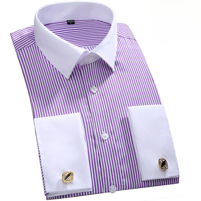 M ~ 6XL camisa de vestir con puños franceses para hombre 2024 nuevo blanco de manga larga botones formales de negocios camisas masculinas camisa con gemelos de ajuste Regular