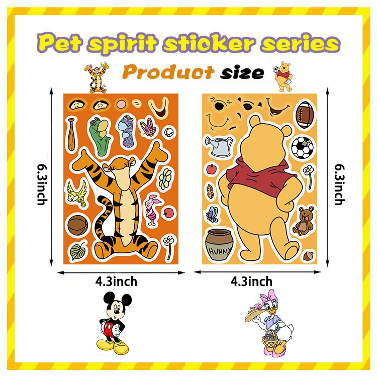 32 fogli adesivo puzzle fai da te per bambini Winnie Mickey personaggio faccia assemblare adesivi giocattoli per bambini ragazzi ragazze regali