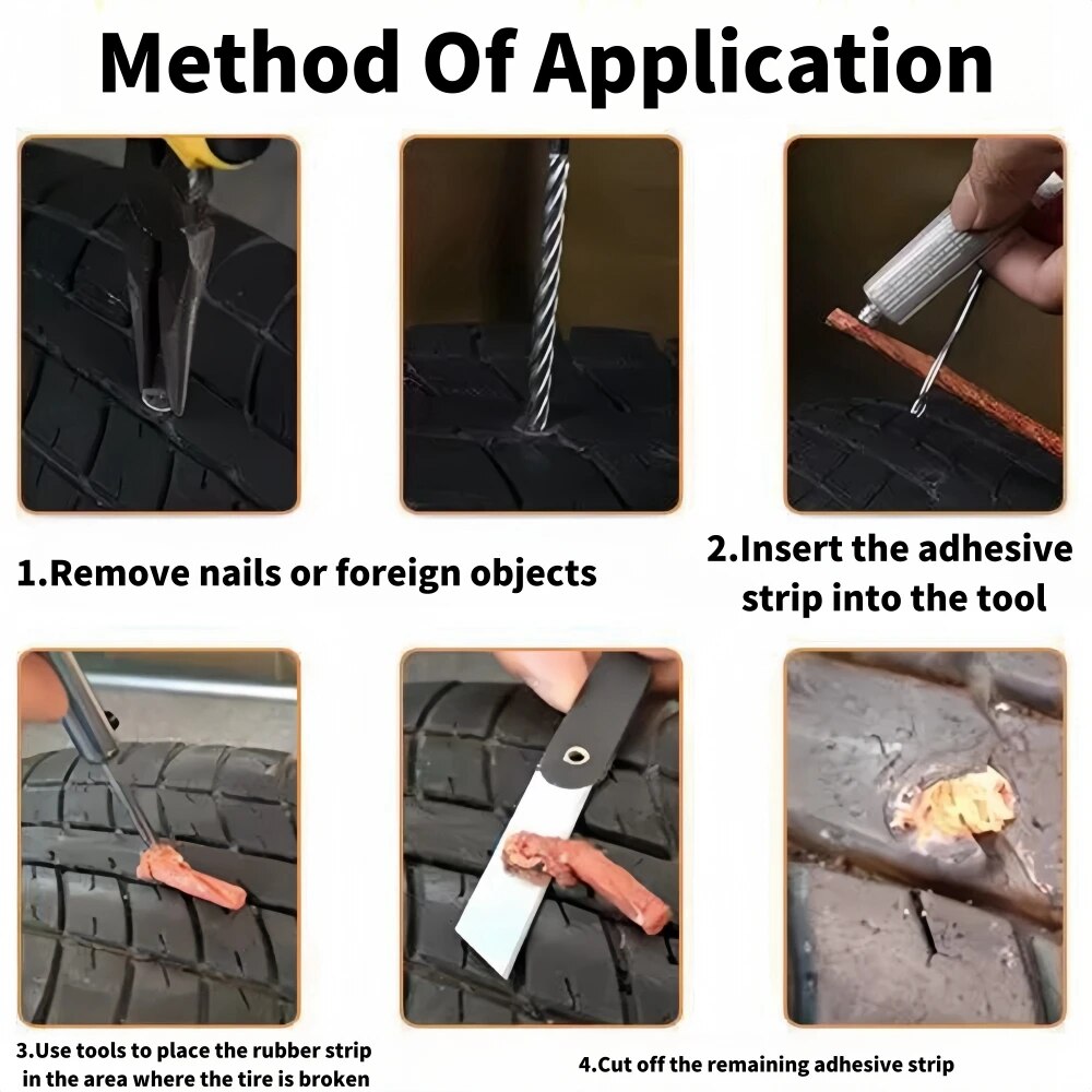 Ferramenta de reparo de pneus de carro, kit de reparo de pneus, conjunto de ferramentas de cravejado, bicicleta automática, pneu sem câmara de ar, plugue de punção, ferramentas de garagem com tira de borracha