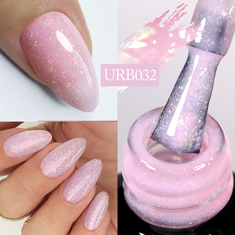 UR SUGAR-Gel Base de goma con purpurina, barniz de copos de oro rosa camaleón Aurora, esmalte de gel UV semipermanente para remojar, 7ml