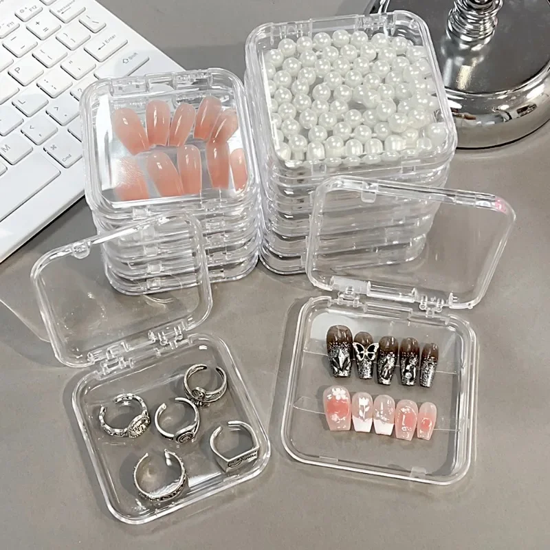 1-10 buah kotak penyimpanan Mini transparan kotak persegi untuk anting cincin gelang perhiasan seni kuku lencana kemasan kotak Organizer