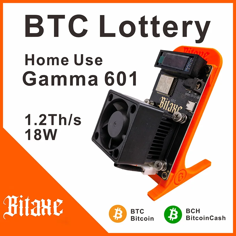 Najnowszy model Bitaxe Gamma 601 z 2025 roku, koparka Bitcoin Open Source o wydajności 1.2 TH/s z zasilaczem.