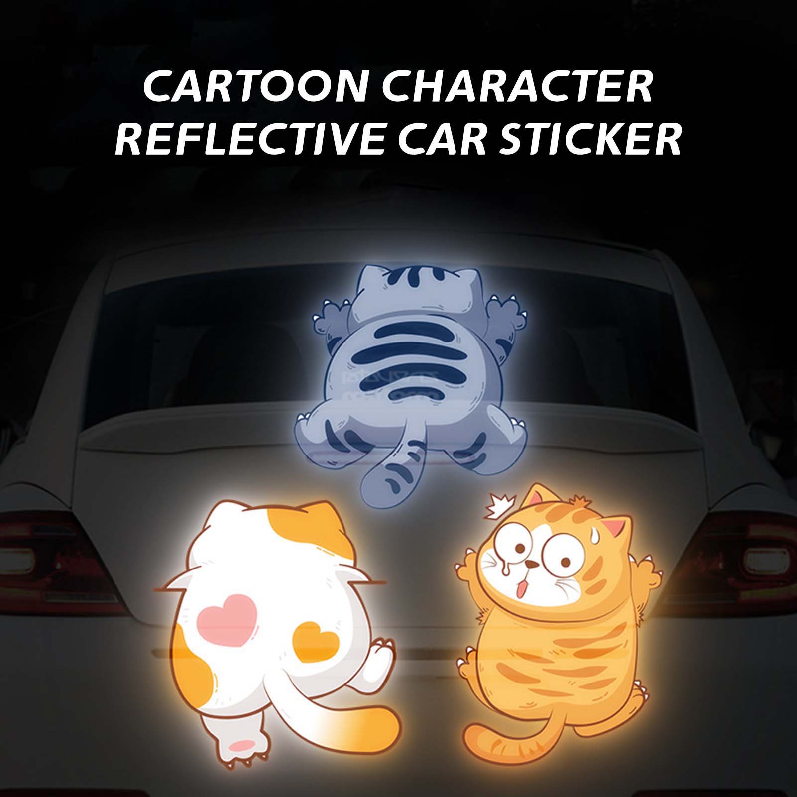 3 шт., светоотражающие наклейки с мультяшным котом, светящиеся художественные наклейки для авто/мотоциклов, окна, украшение для тела, безопасность ночного вождения
