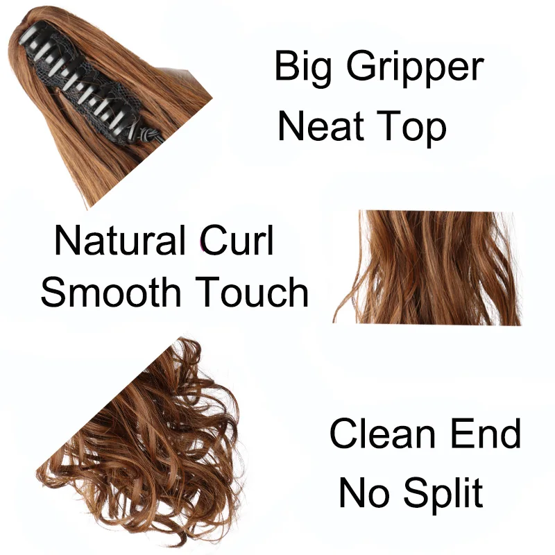 20 Zoll synthetischer langer lockiger Pferdeschwanz hitzebeständige Klaue Clip-in-Haarverlängerung schwarzbraunes Haarteil für Frauen im Alltag