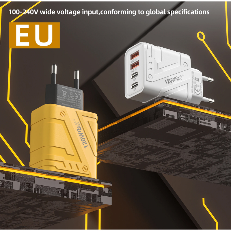 4 in 1 120W Fast Charging Charger Multi Ports USB Type C Charger Adapter For IPhone 16 15 Samsung Xiaomi Quick Charge Adapter