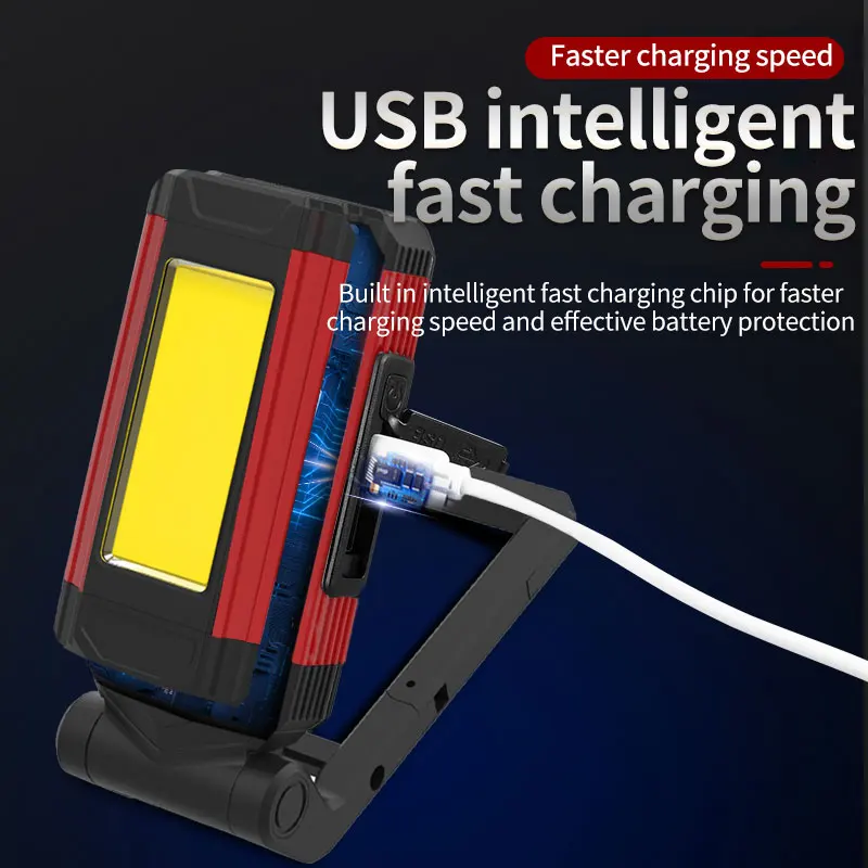 Luz de trabajo magnética COB portátil, linterna LED recargable, superbrillante, para acampar, impermeable, lámpara de reparación de automóviles con soportes