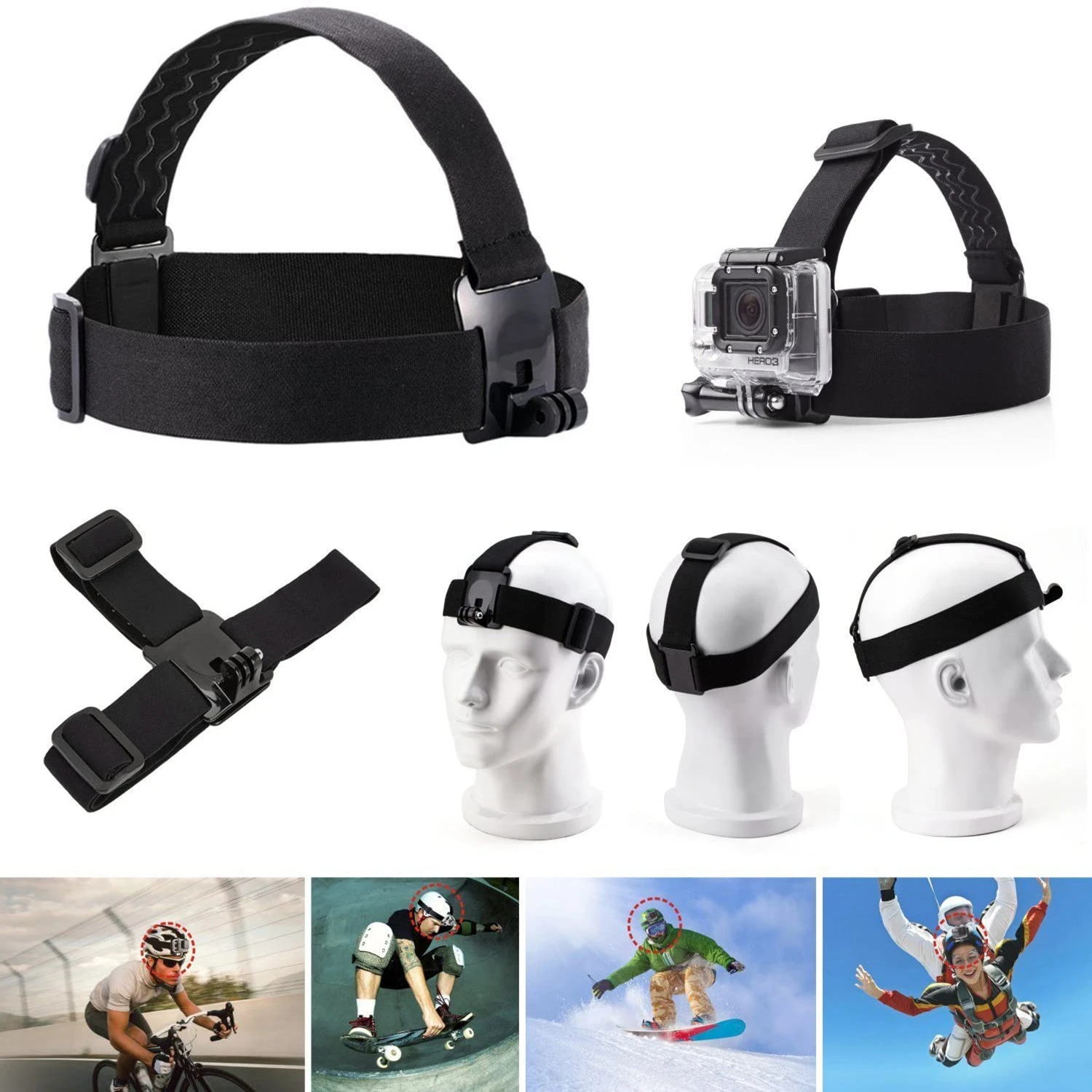 Head Strap Mount Headband Adjustable Belt For GoPro Hero 13 12 11 10 9 8 7 Insta360 DJI Osmo Action 5 4 3 2 Camera Accessories
