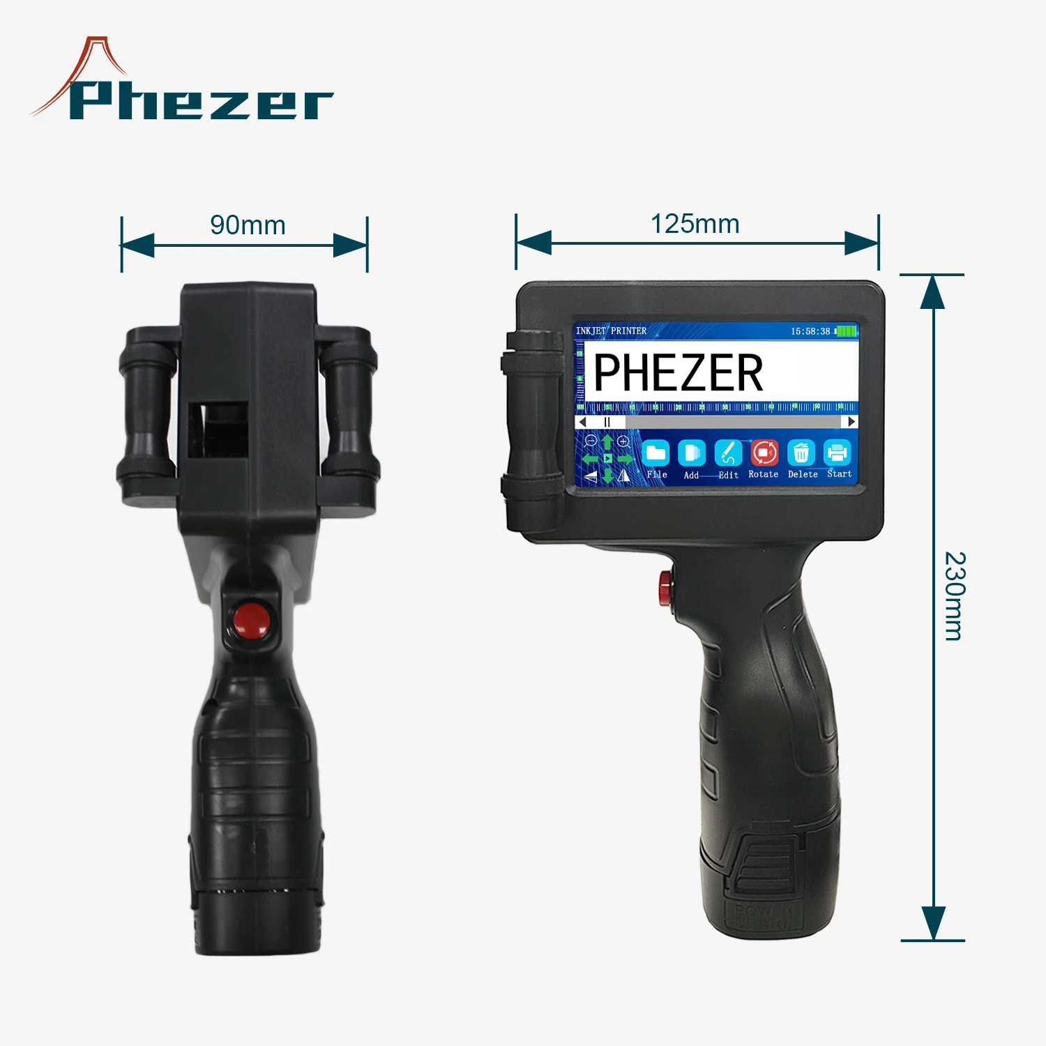 Phezer P17 Impressora jato de tinta portátil Número de data Data de validade Logotipo QR Bar Código de lote Data de validade Impressora de etiquetas de 12,7 mm 28 idiomas