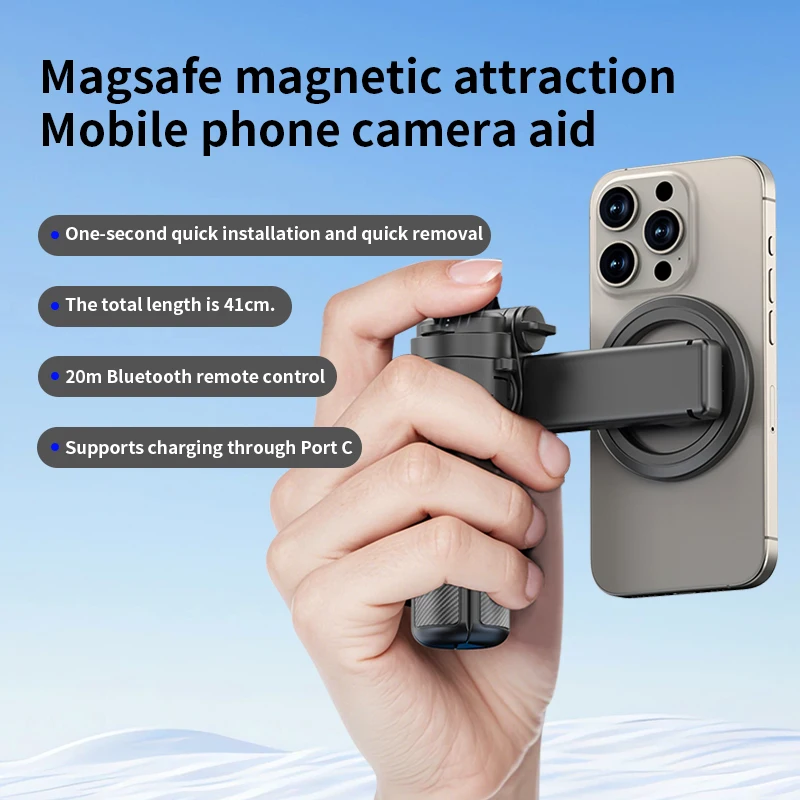 Soporte magnético para teléfono 360 °   Palo de Selfie de bolsillo con rotación con soporte de escritorio ajustable remoto Bluetooth para transmisión en vivo