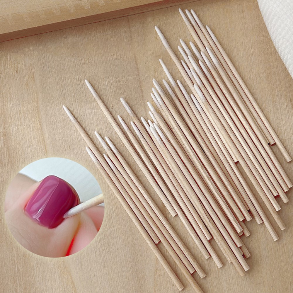 100/300/500Pcs Cotton Swab with Wood Handle Small Pointed Tip Head for Eyebrow Tattoo Beauty Make-up Nail Wooden Sticks 7cm