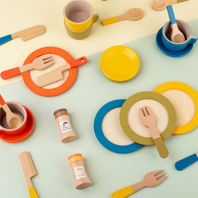 Service à thé de l'après-midi en bois simulé, service à thé jouet à jouer à la maison, puzzle et éducation précoce