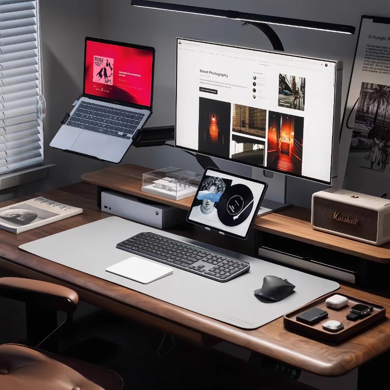 Walnut Wood Computer Desks Laptop Riser Shelf with Storage Office Home Workspace Organizer Stylish Monitor Stand for Desk Decor