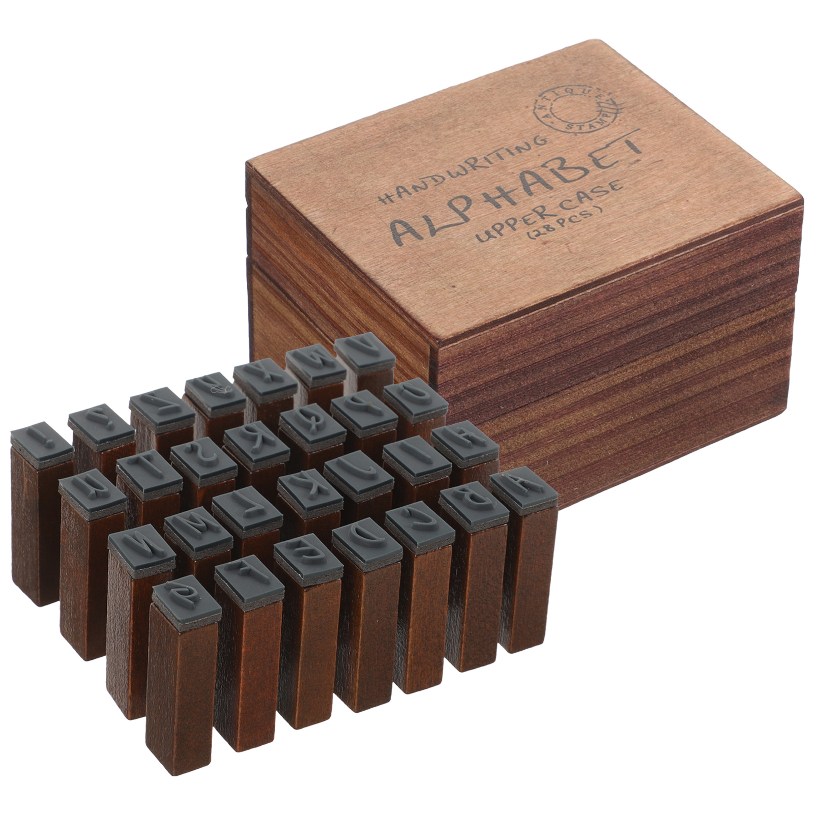 Selos postais de selo de letras vintage de argila, símbolos de madeira do alfabeto para artesanato