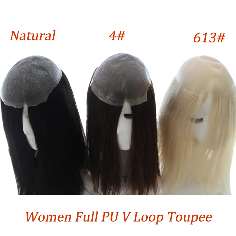 Mulheres peruca completa pu v loop injeção perucas de cabelo humano extensão do cabelo indiano sistema de peruca cabelo castanho topper cor natural 613