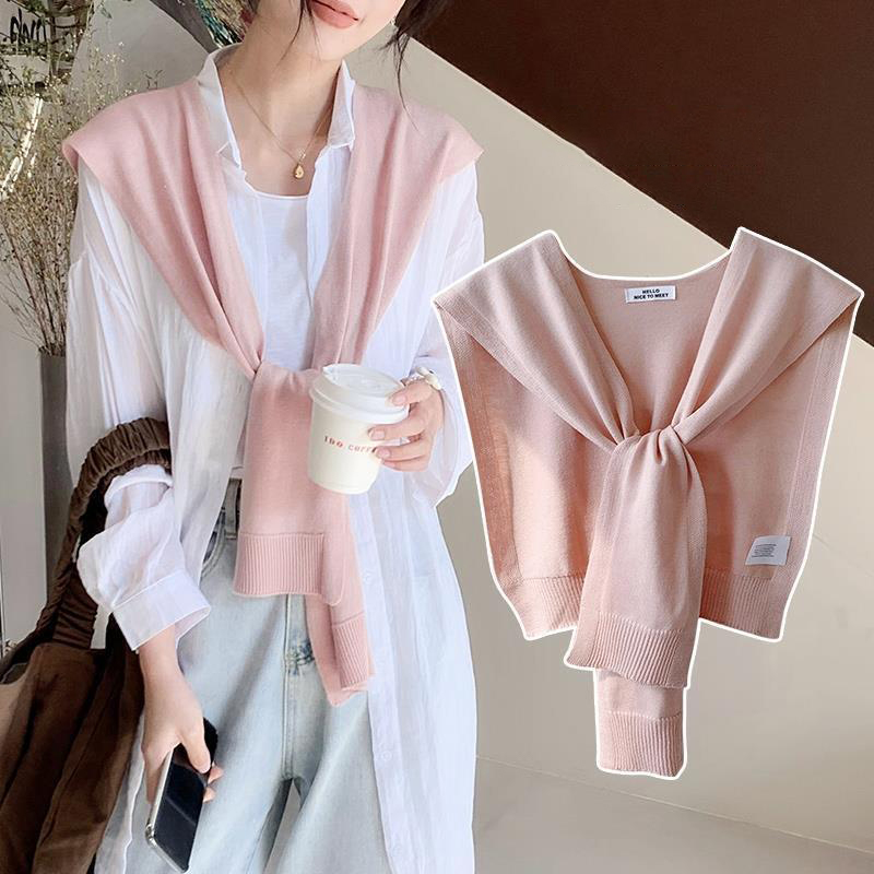 Chal de punto coreano para mujer, cuello falso, protector de cuello, capa anudada fina, bufanda de hombro, aire acondicionado, Verano
