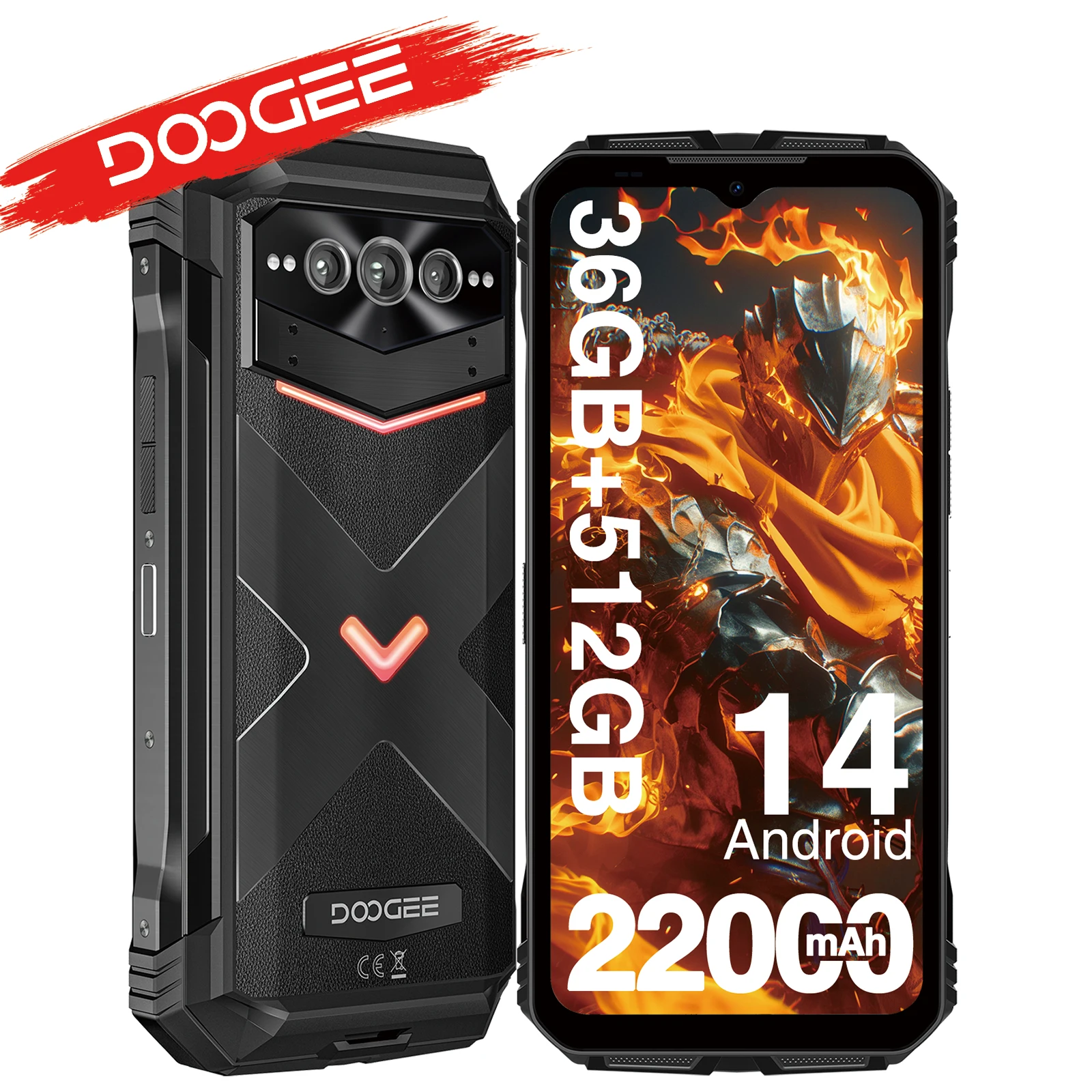 Versione globale DOOGEE V Max Plus Telefono robusto 5G Batteria 22000mAh Fotocamera 200MP AI 6,58 FHD + 120Hz 36GB (16 + 20) 512GB Android 14