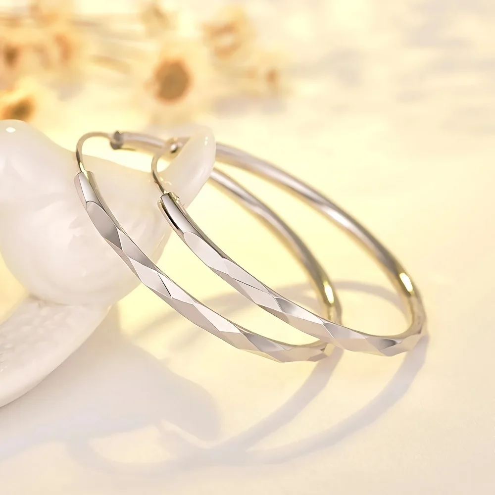Mỹ 925 Màu Bạc Sang Trọng 5CM Vòng Tròn Lớn Đôi Khuyên Tai Vòng Cho Nữ Quyến Rũ Ban Đầu Thiết Kế Đảng Cưới Trang Sức Quà Tặng