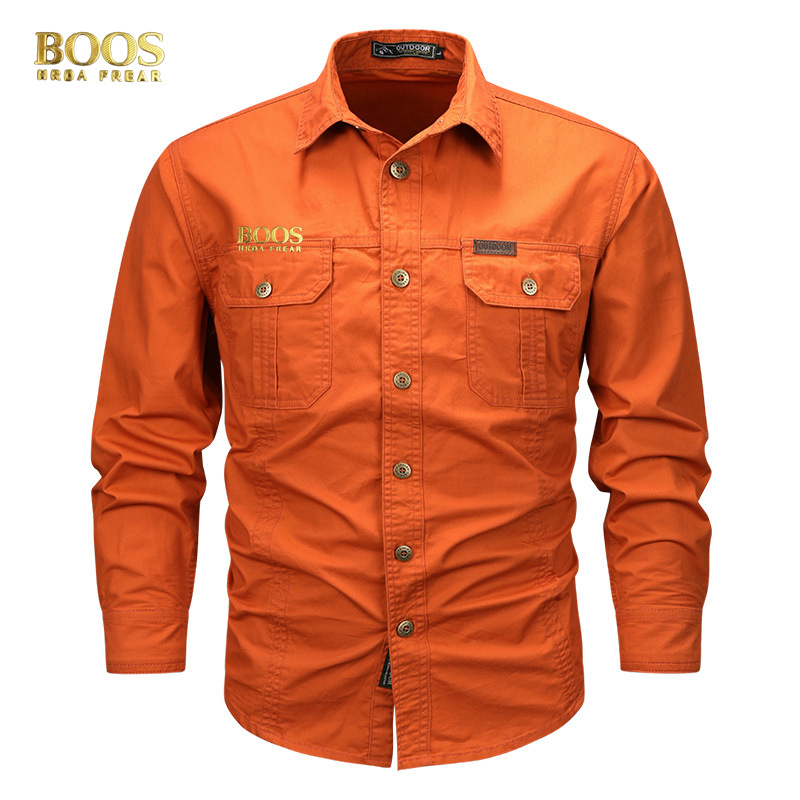 BOOSHRDAFRE Аутентичная эмблема Весенне-осенний сезон Новые мужские рубашки из чистого хлопка с длинными рукавами Повседневные однотонные рубашки для