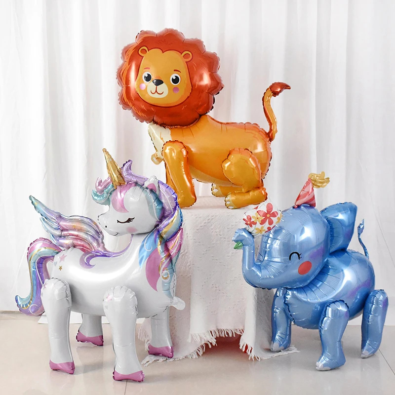 Rainbow Unicorn ยืนฟอยล์บอลลูนเด็กผู้หญิงยูนิคอร์นวันเกิดตกแต่งโปรดปรานอุปกรณ์อาบน้ําเด็กบอลลูนสัตว์