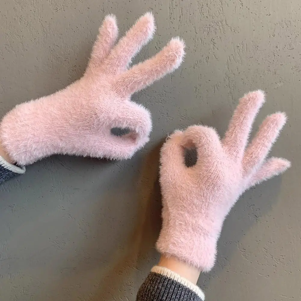 แฟชั่นฤดูหนาวจําลอง Mink Velvet Five Finger ถุงมือ Plush WARM Cold-proof ถุงมือผู้หญิงกลางแจ้งขี่จักรยาน Mittens