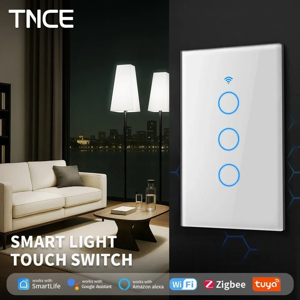 TNCE Tuya WiFi/Zigbee Smart Switche Neutral Wire/No Neutral Wire Required 1/2/3/4 Gang Touch Switch Work With Alexa Google Home