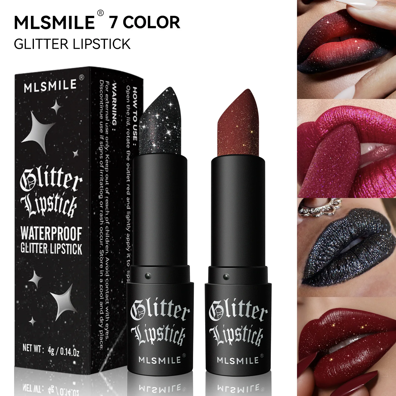 Rossetto glitterato 7 colori Rossetto metallizzato perlescente diamante impermeabile a lunga durata Lucidalabbra nero Labbra da donna Trucco cosmetico