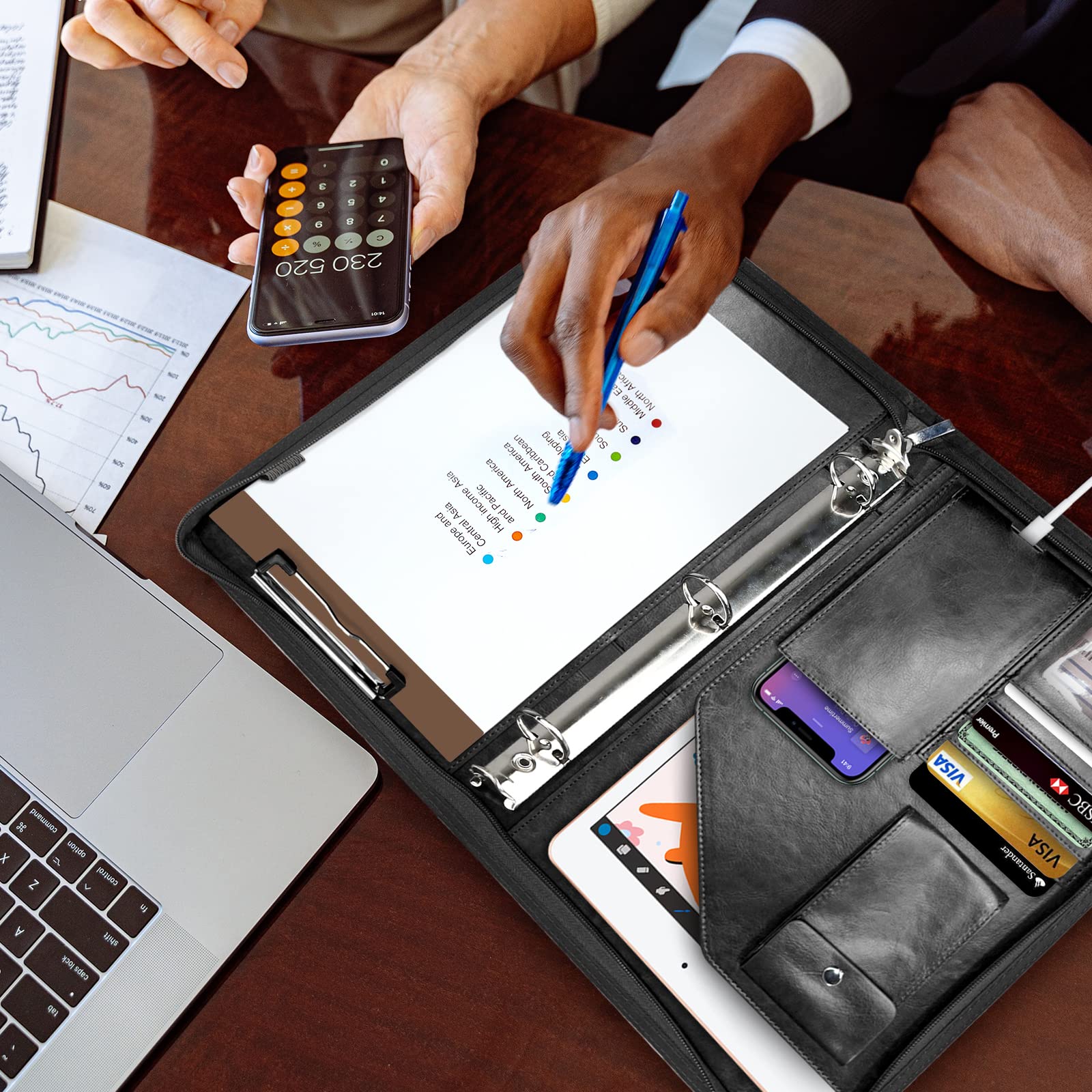 Portfolio-Organizer mit Reißverschluss, Leder-Padfolio mit 3-Ring-Ordner, Business-Ordner-Organizer für IPad/Dokumente, Bürogeschenke, NEWYES