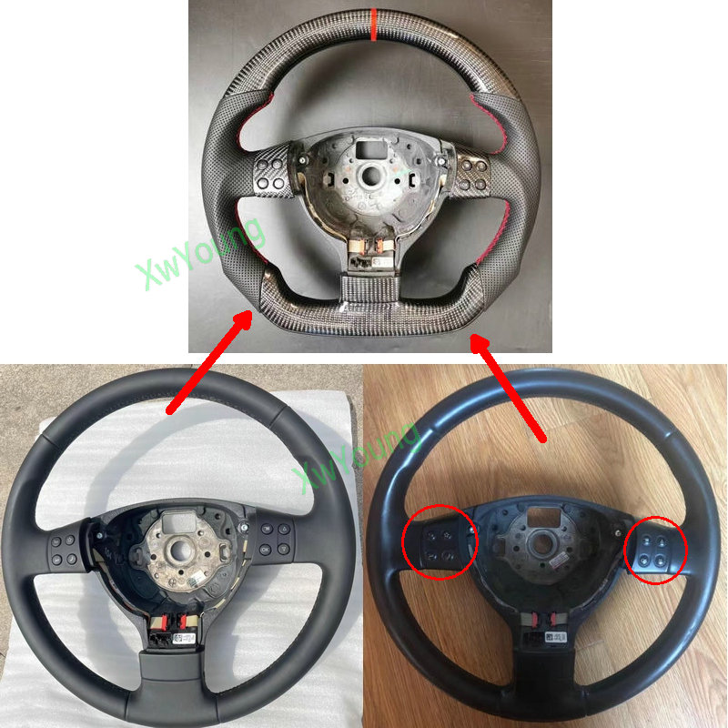 100% リアルカーボンファイバーステアリングホイール レザー付き VW フォルクスワーゲン ゴルフ 5 Mk5 GTI TSI パサート Maiteng Touran (パドルなし)
