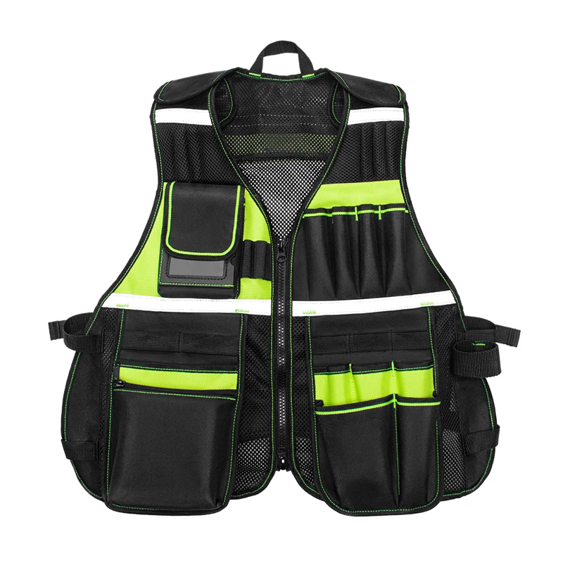 Workwear Allround-Werkzeugweste, Sicherheitsweste mit mehreren Taschen und Reißverschluss, robuste Werkzeugweste für Elektriker