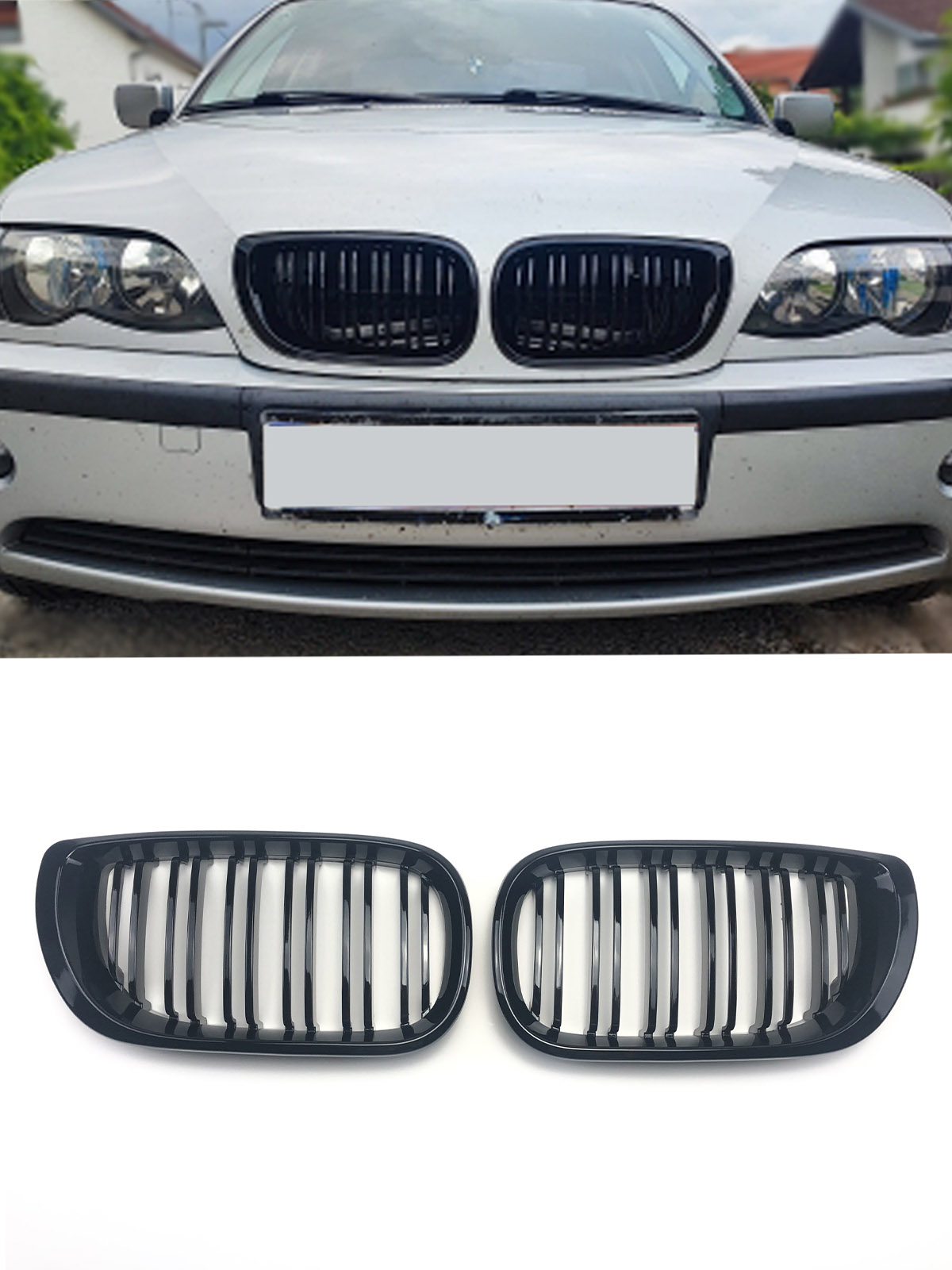 Preto brilhante amortecedor dianteiro rim grill grade de radiador para bmw e46 3 série 2 4 portas 2002-2006 acessórios de ajuste corpo kit