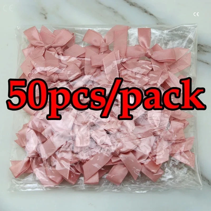 (50 個) 4*4 センチメートルカラフルなリボン弓小型ポリエステルサテンリボン弓花 DIY クラフト装飾