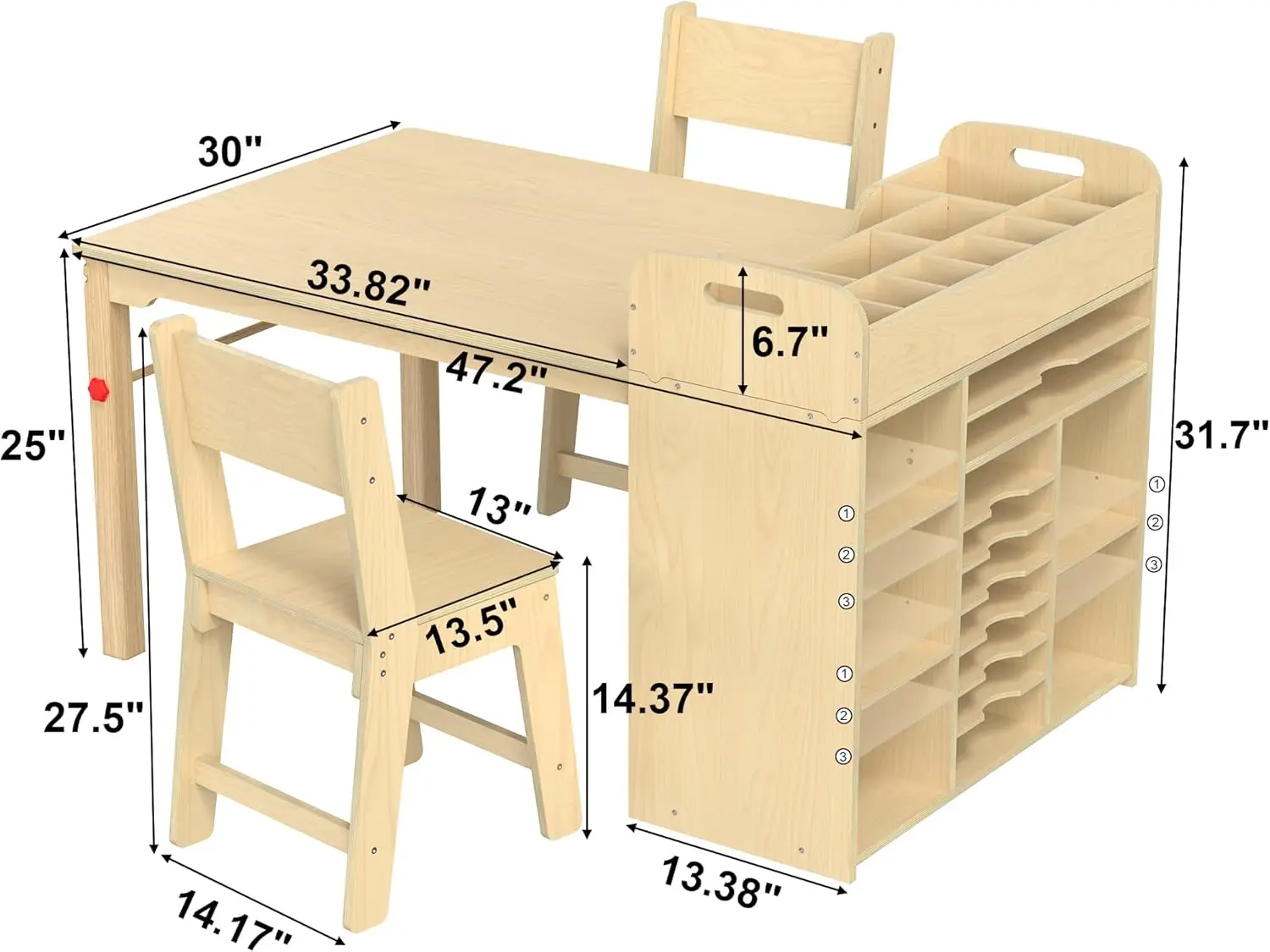 Kids Art Table and Chairs Set - Craft Table with Large Storage Desk and Portable Art Supply  for Ages 8-12, 47" L x 30" W