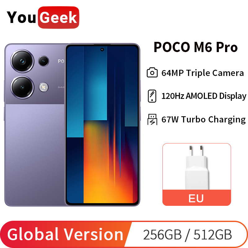Глобальная версия POCO M6 Pro 256 ГБ/512 ГБ Смартфон 120 Гц AMOLED-дисплей 64 МП Тройная камера 67 Вт Турбозарядка MTK Helio G99-Ultra