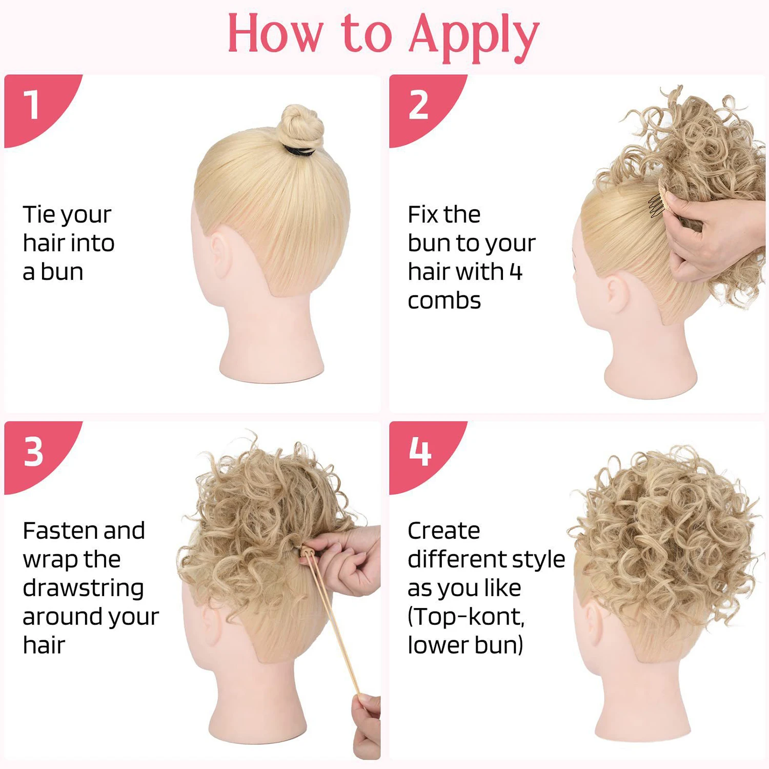 Estensione coda di cavallo corta riccia per chignon disordinato in fibra sintetica - Pezzi di chignon per capelli sciolti con coulisse elastica per donne con capelli diradati