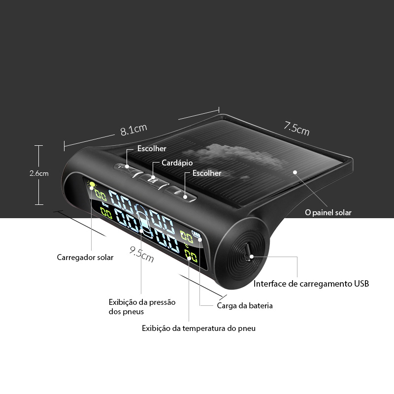 E-ACE energia solar tpms sistema de monitoramento de pressão dos pneus do carro sistemas de alarme de segurança automática aviso de temperatura de pressão dos pneus