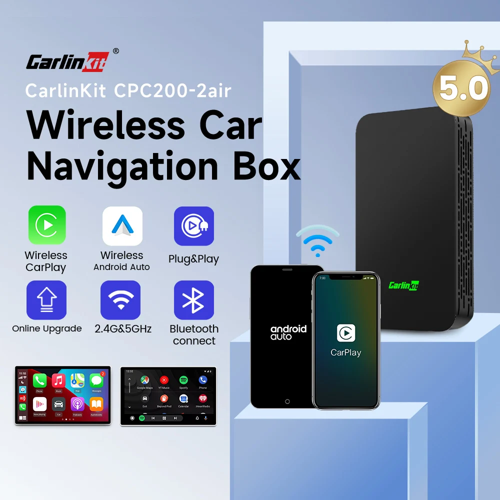 CarlinKit 5.0 2Air Wireless Adapter Wireless Android Auto &CarPlay Box Plug and Play WiFi Bluetooth Auto Connection For OEM Cars