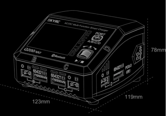 SkyRC Q200 Q200neo QUATTRO AC/DC 2X100W 2X50W Lipo バッテリーバランス充電器放電器