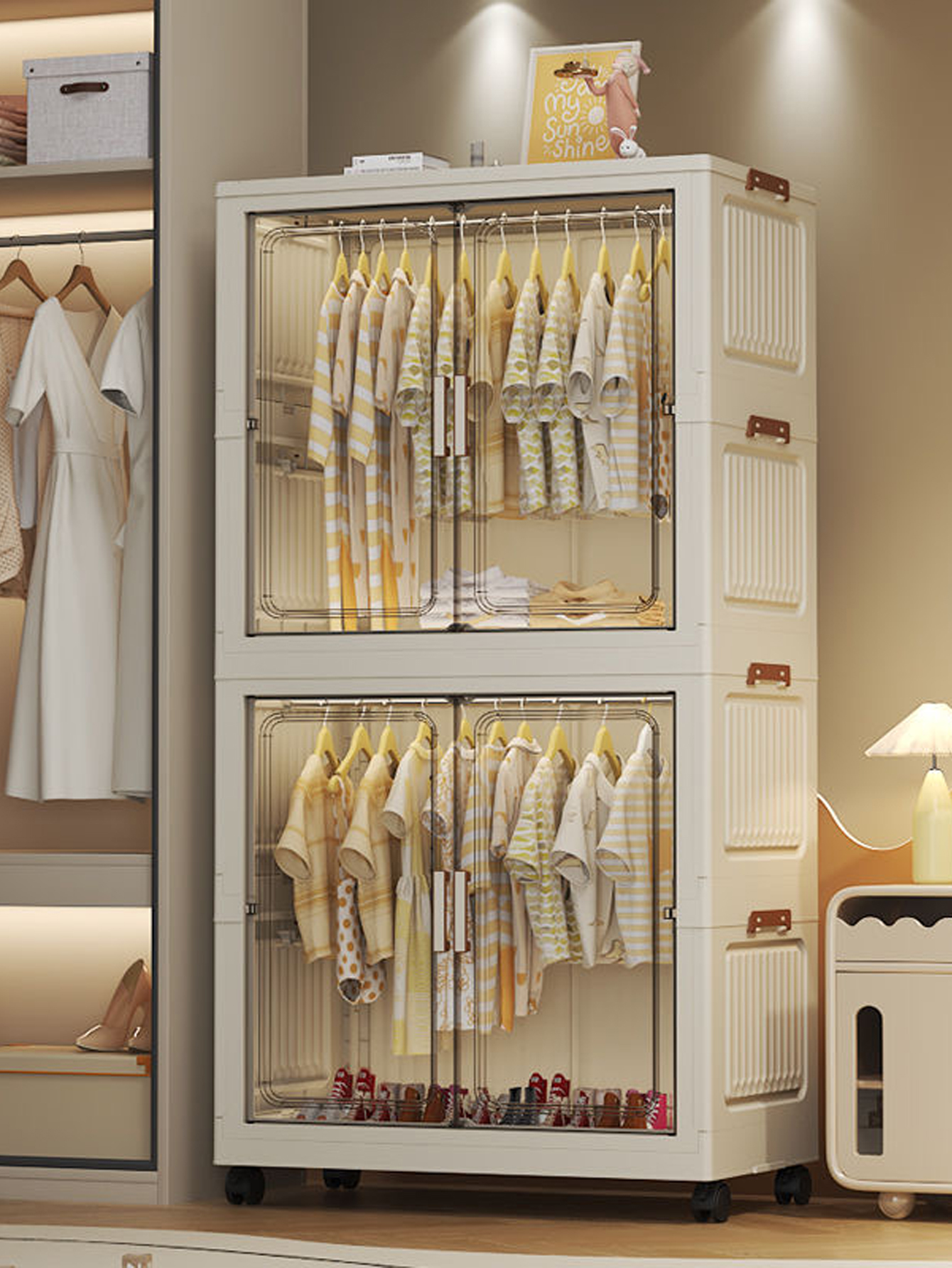 Multi-Functional Folding Storage Cabinet with Doors White/Black/Gray for Home Office Kitchen Bathroom Organizer