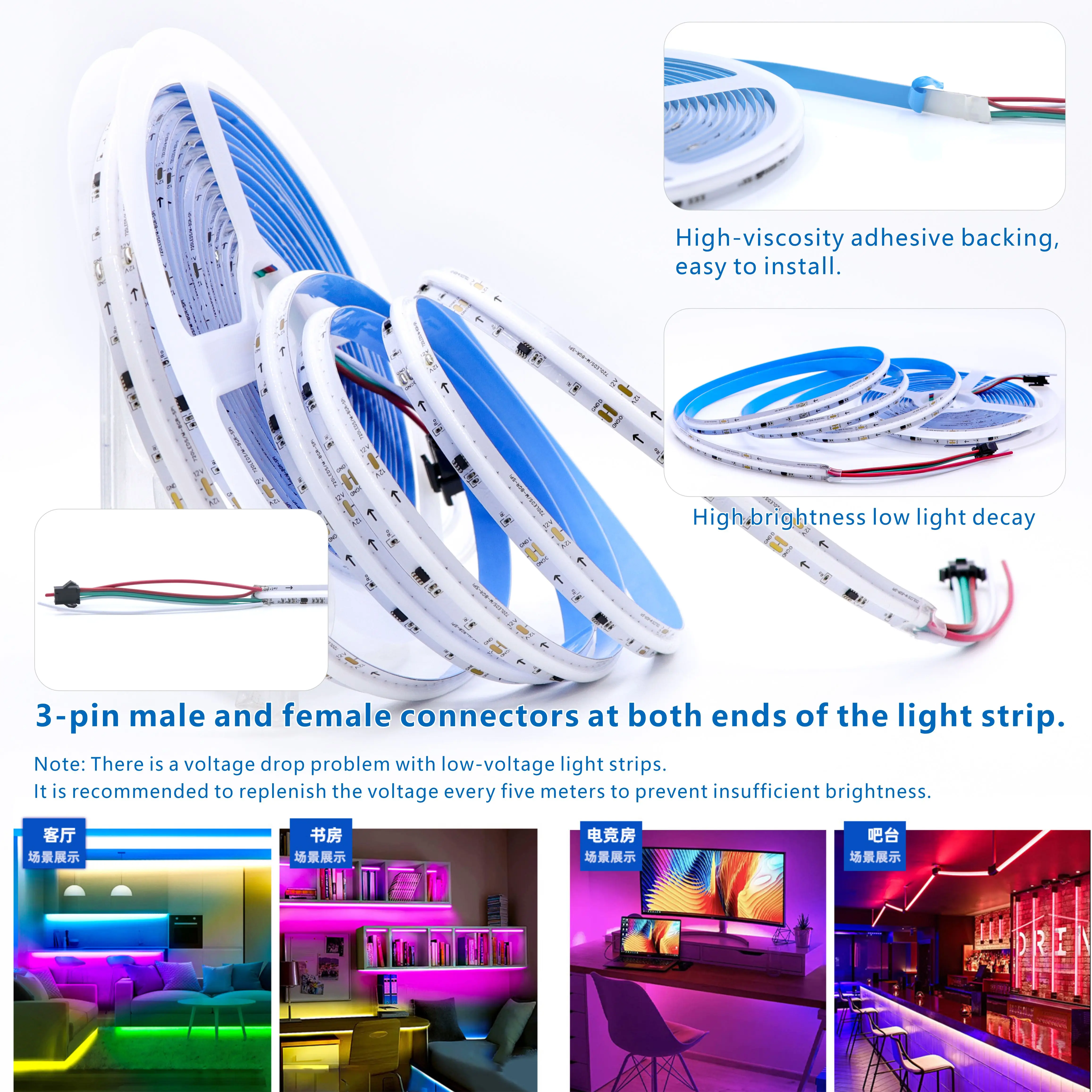 COB 720 576 SPI RGB IC tira de luz LED Ws2811 LED direccionables Color de sueño DC12V 24V WS2812b luces FOB FCOB de alta flexibilidad RA90