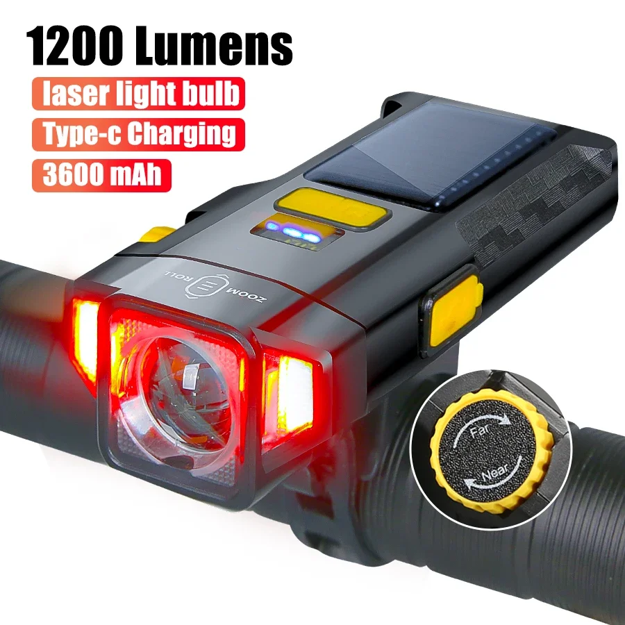 Luz solar recarregável usb para bicicleta, com display de energia, mtb, mountain bike, lâmpada frontal integrada, lanterna para ciclismo seguro