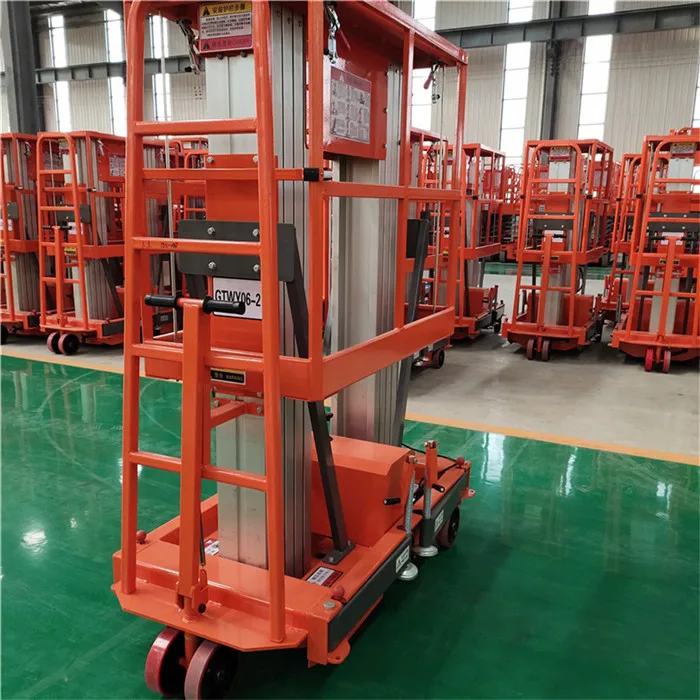 Plataforma de trabajo aéreo de elevación eléctrica hidráulica, escalera, andamio de aluminio de un solo mástil, Manlift