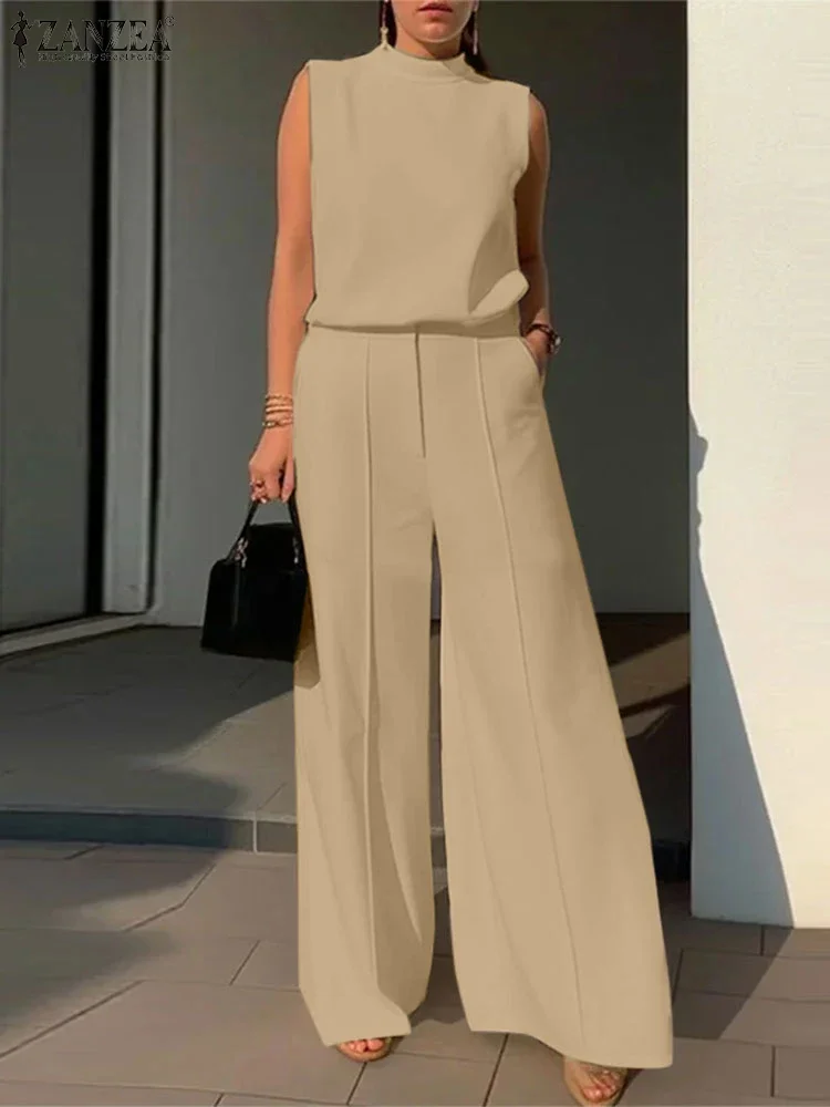 Conjuntos de 2 piezas elegantes para mujer ZANZEA mujer 2025 chándales moda 2 piezas trajes camisetas sin mangas y pantalones de pierna ancha conjuntos