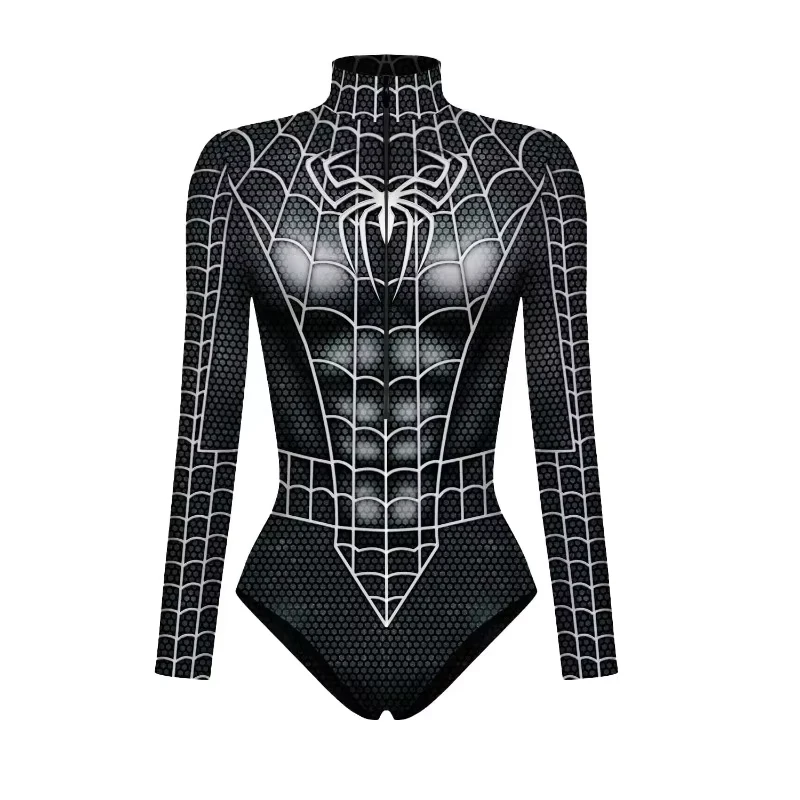 スーパーヒーロースパイダーマンボディスーツ女性のためのキャプテンアメリカコスプレ 3D プリント長袖水着大人のハロウィンカーニバル衣装