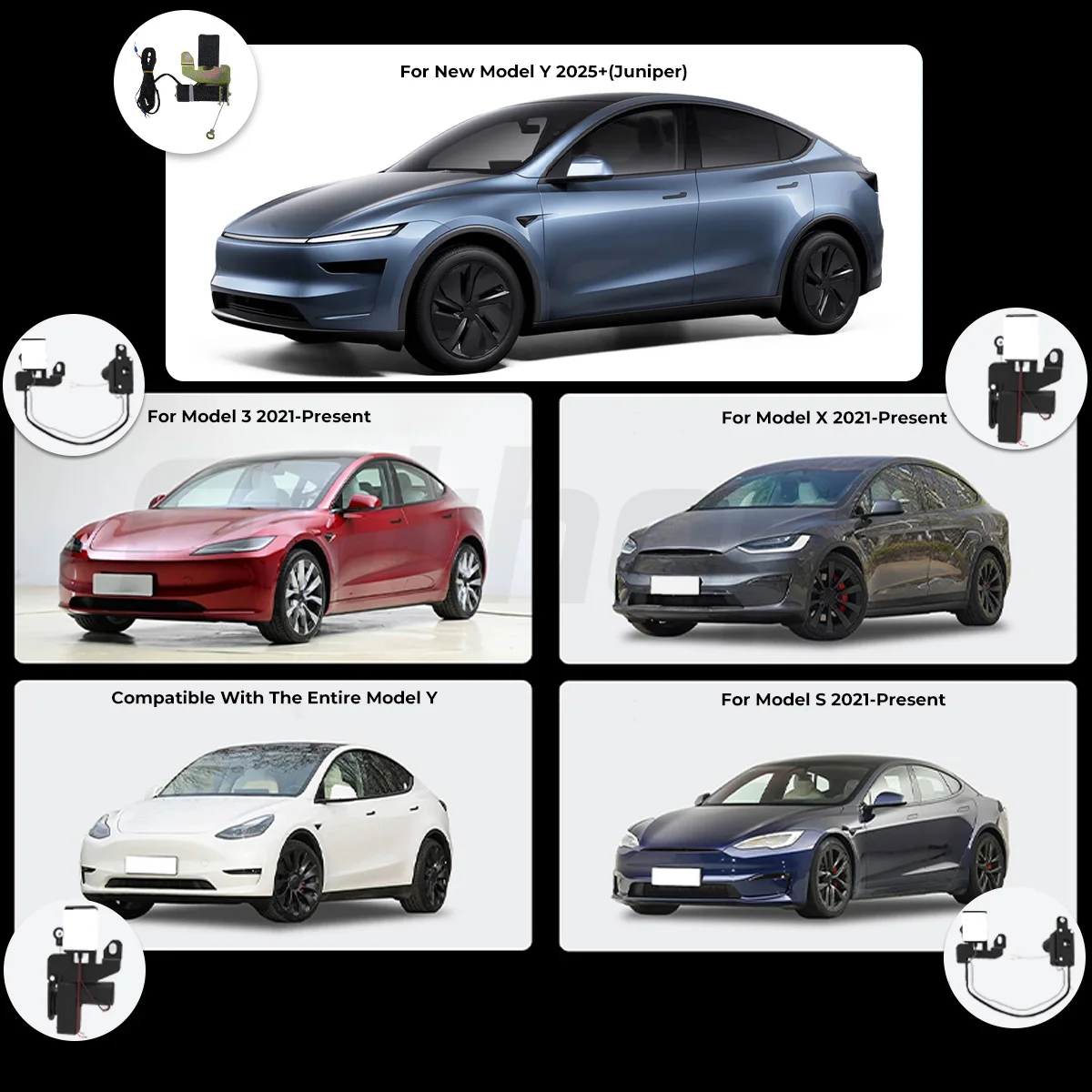 Elektryczny zamek do przedniego schowka zapasowego Futhope drugiej generacji z funkcją soft-close do Tesla Model 3 Y Highland Juniper, automatyczne zamykanie.