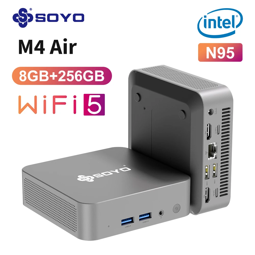 SOYO M4 Air Mini PC Intel Alder Lake N95 Windows 11 Mini ordenador para juegos 8GB DDR4 256GB SSD PCIe M.2 WiFi5 BT4.2 computadora de escritorio