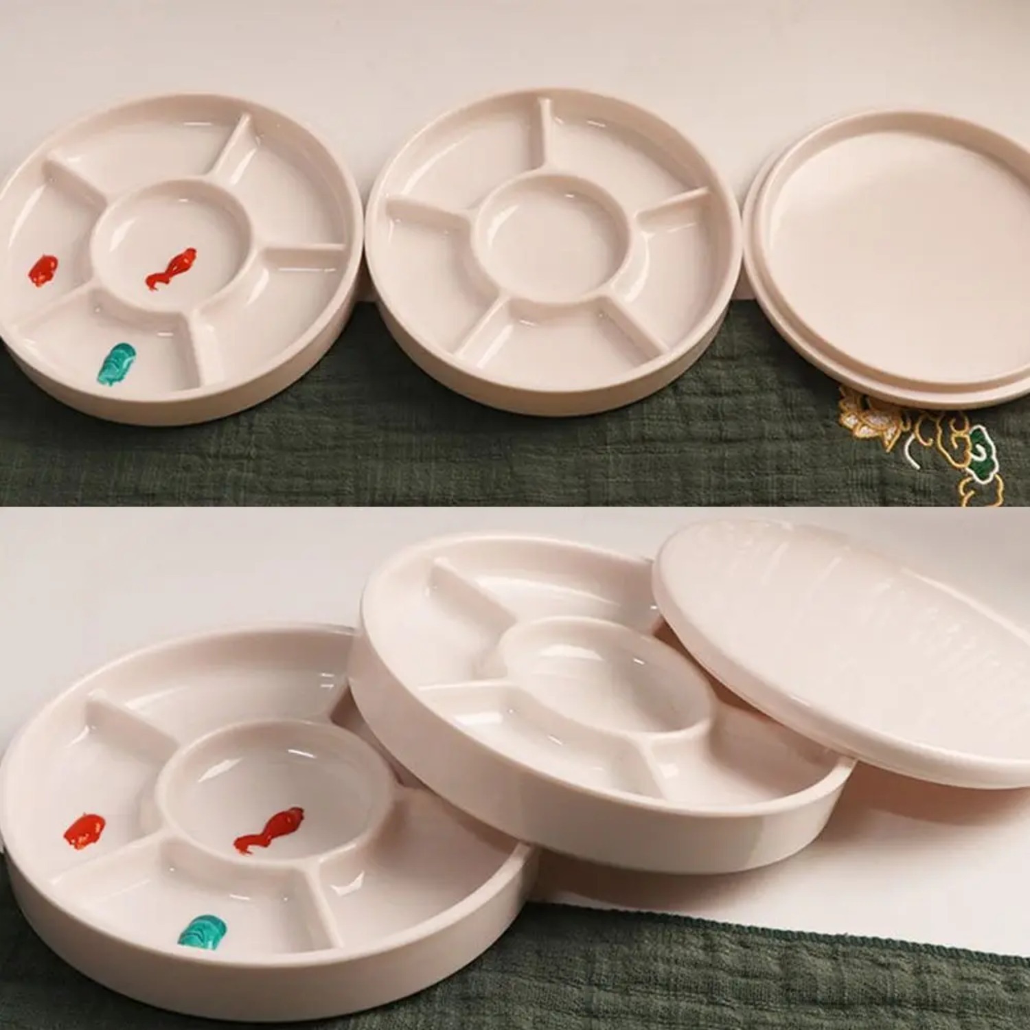 Imitatie porselein rond palet met deksel Acryl aquarel multifunctionele witte verf lade kunstenaarsbenodigdheden