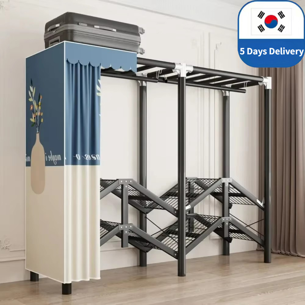 Installation-Free Wardrobe Simple Bedroom Folding Clothing Organizer Storage Cabinet Dustproof Integrated Metal Foldable Closet