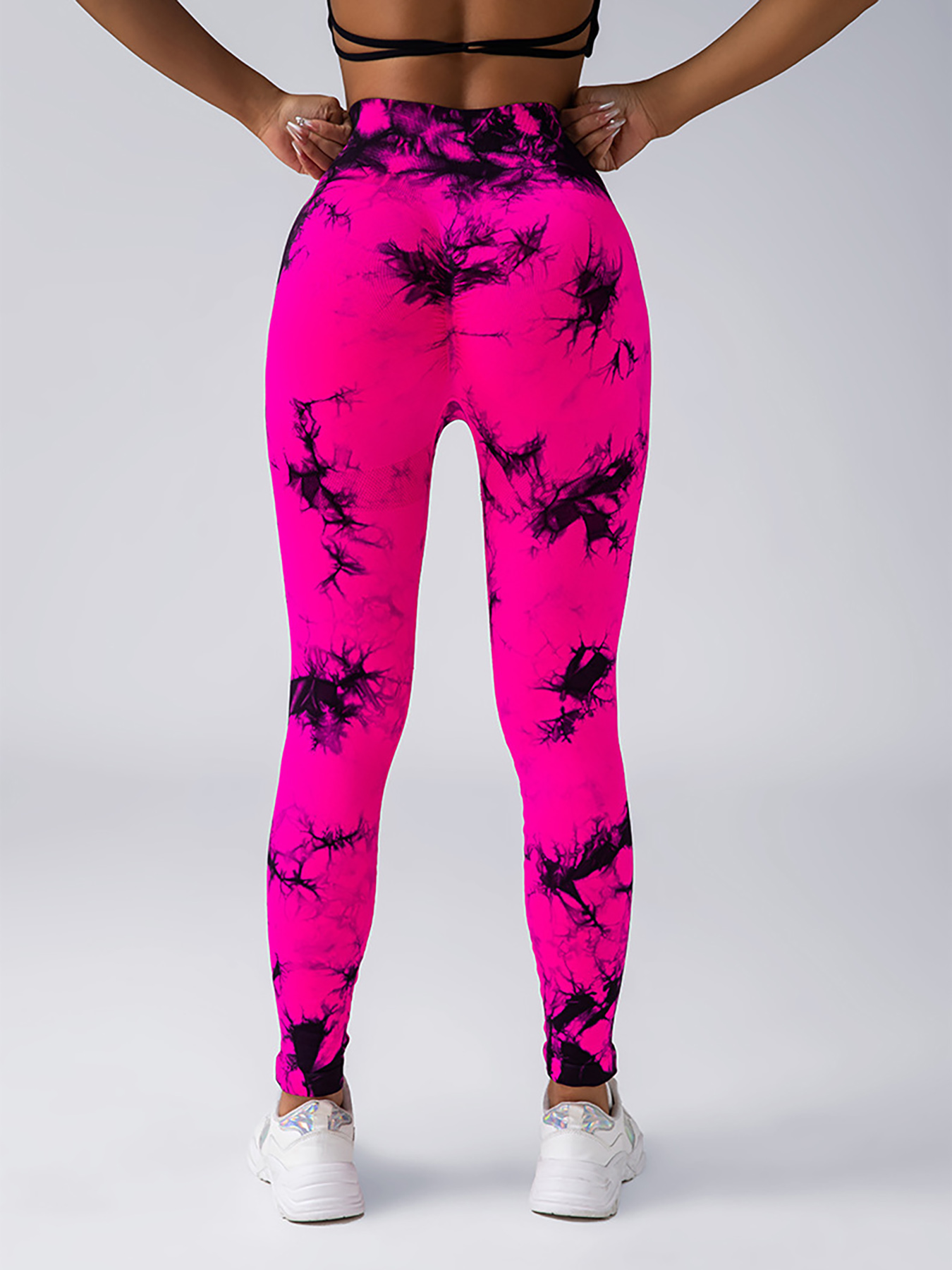 ผู้หญิงTie Dyeกางเกงขายาวไม่มีรอยต่อกีฬายืดสูงPush Upกางเกงกีฬาสูงเอวกางเกงโยคะกีฬากลางแจ้ง